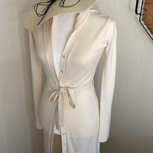 Cream Full Body Button-Down w/waist Belt Sweater Cardigan Hoodie